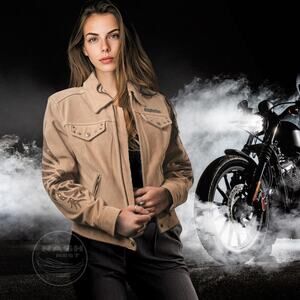 Vintage Harley-Davidson Tan Suede Moto Jacket M | Studded Eagle Sleeves Y2K